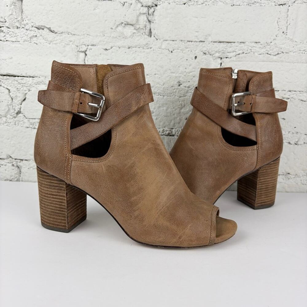 Donald Pliner Greco Brow Leather Peep Toe Ankle Bootie Sandal Stacked Heels 10